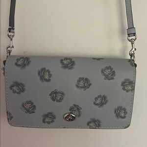 Coach Floral-Print Leather Crossbody in Light Blue-Gray
